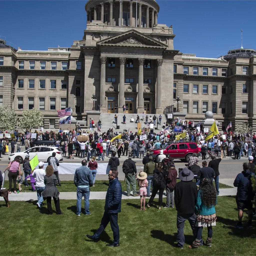 Idaho citizens gathered at the Capitol to protest government overreach